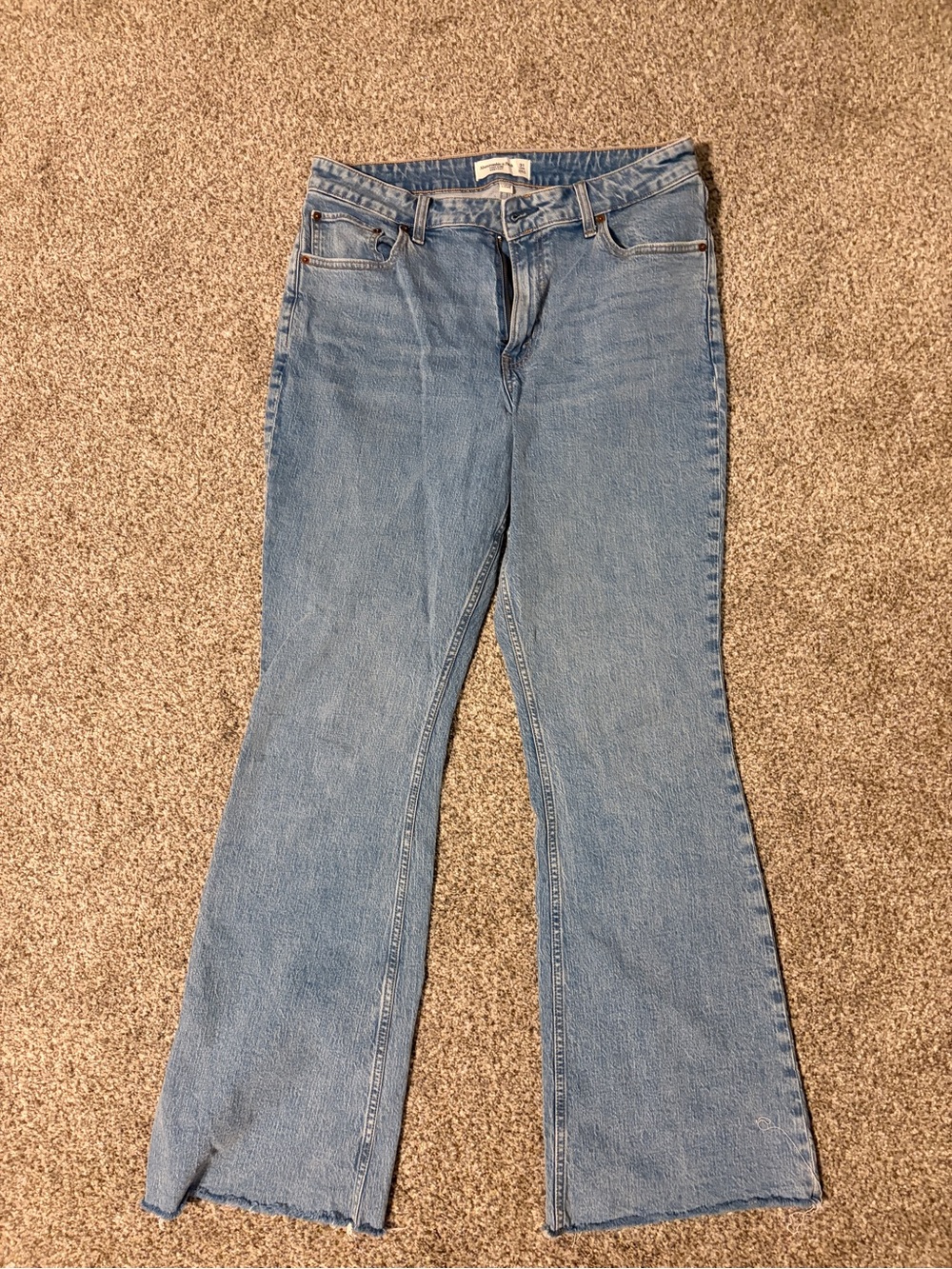 Abercrombie & Fitch Light Blue Flared Jeans, frayed hem, long